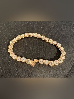 NWOT Rose Gold-Toned Crystal Tennis Box Clasp Bracelet